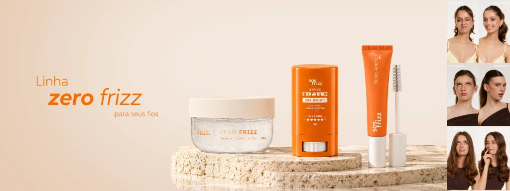 Linha Zero Frizz SOS Frizz — Geleia Water Shine, Stick Antifrizz e Fluido Antifrizz