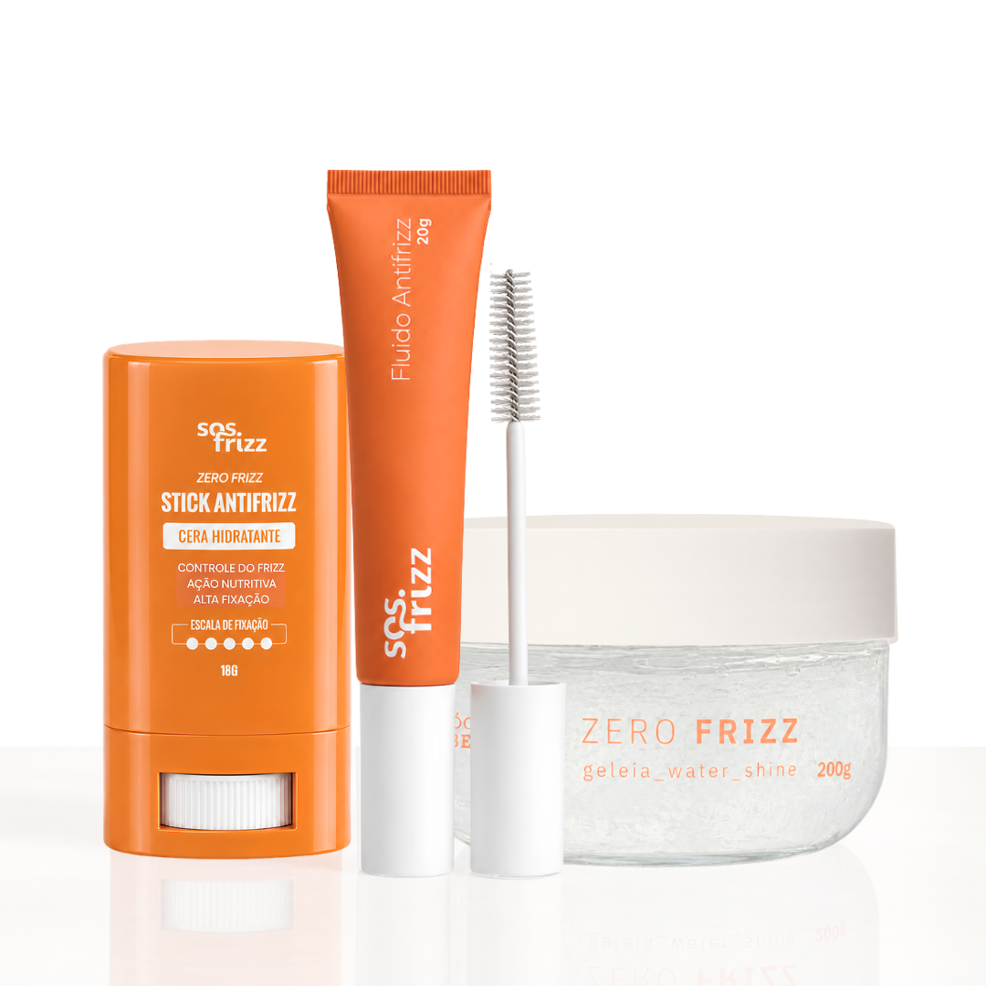 Kit Trio Finalização SOS Frizz: Stick 18 g, Fluido 20 g e Geleia Water Shine 200 g.